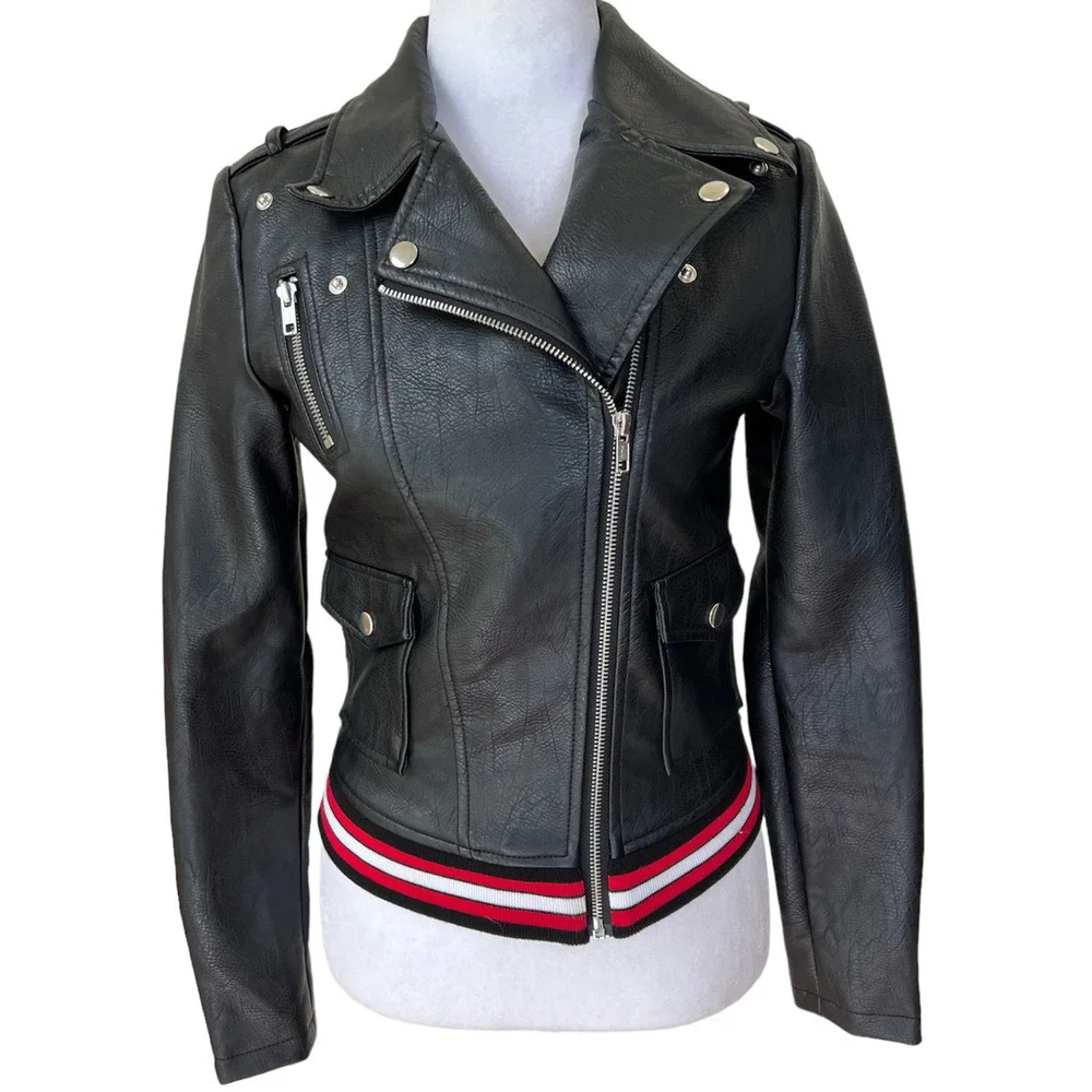 Romeo & Juliet Vegan Leather Moto Jacket Black Size Small - Picture 6 of 13